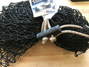 Black mesh hay net folded up